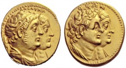 Greek Coins   Ptolemy II, 285 – 246  Octodrachm, Alexandria after 265 BC, AV 27.96 g. AΔEΛΦΩN Jugate busts r. of Ptolemy II, draped and diademed and, ...