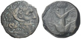 Greek Coins   Cyrene  Bronze, Koinon issue circa 250, Æ 13.82 g. Diademed of Zeus Ammon r. Rev. K – O / I – N / O – N Silphium plant with four leaves....