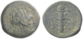 Greek Coins   Cyrene  Bronze, Koinon issue circa 250, Æ 11.89 g. Diademed of Zeus Ammon r. Rev. KOI – NON Silphium plant with four leaves. BMC 22. SNG...