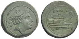 Roman Republican Coins  Semuncia circa 217-215, Æ 6.69 g. Head of Mercury r., wearing winged petasus . Rev. ROMA Prow r. Sydenham 87. RBW 100. Crawfor...