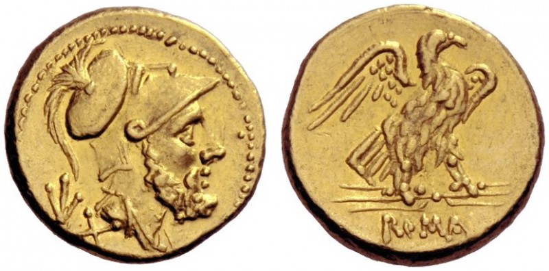 Roman Republican Coins  60 asses circa 211-207, AV 3.36 g. Bearded and draped bu...
