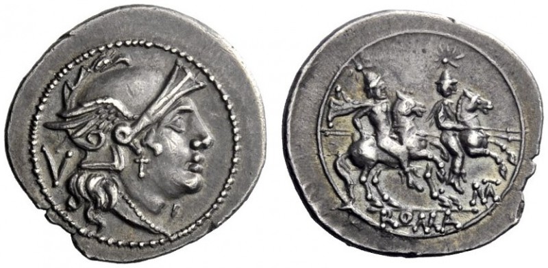 Roman Republican Coins  Quinarius, Apulia (?) 211-210, AR 2.04 g. Helmeted head ...