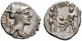 Roman Republican Coins   T. Veturius Gracchi f. Sempronius. Denarius 137, AR 3.91g. TI ·VET ligate Helmeted and draped bust of Mars r.; behind neck, X...