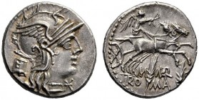 Roman Republican Coins   M. Marcius Mn. f. Denarius 134, AR 3.88 g. Helmeted head of Roma r.; behind, modius and below chin, Ú. Rev. Victory in biga r...