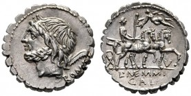 Roman Republican Coins   L. Memmius Galeria.  Denarius serratus 106, AR 3.92 g. Laureate head of Saturn l.; behind, harpa and ROMA. Rev. Venus in biga...