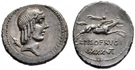 Roman Republican Coins   L. Piso Frugi. Denarius 90, AR 4.08 g. Laureate head of Apollo r.; quiver on l. shoulder. Rev. Horseman galloping r., holding...