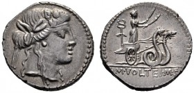 Roman Republican Coins   M. Volteius M.f.  Denarius 78, AR 3.63 g. Head of Liber r., wearing ivy wreath. Rev. Ceres in biga of snakes r., holding torc...
