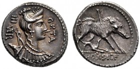 Roman Republican Coins   C. Hosidius C.f. Geta. Denarius 68, AR 3.85 g. III·VIR – GETA Diademed and draped bust of Diana r., with bow and quiver over ...