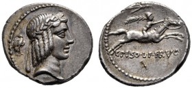 Roman Republican Coins   C. Calpurnius L.f. Frugi. Denarius 67, AR 3.95 g. Laureate head of Apollo r.; behind, eagle. Rev. Winged horseman galloping r...