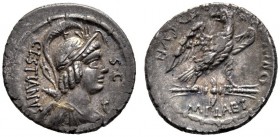 Roman Republican Coins   M. Plaetorius M.f. Caestianus. Denarius 67, AR 3.89 g. Bust r. with the attributes of Isis, Minerva, Apollo, Diana and Victor...
