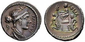 Roman Republican Coins   Faustus Cornelius Sulla.  Denarius 56, AR 3.91 g. FAVSTVS Diademed and draped bust of Diana r.; above, crescent and behind, l...