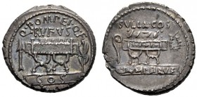 Roman Republican Coins   Q. Pompeius Rufus. Denarius 54, AR 4.26 g. Q·POMPEI·Q·F / RVFVS Curule chair; on l., arrow and on r., laurel branch; below, C...