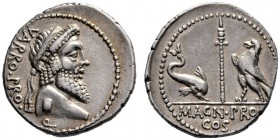 Roman Republican Coins   Cn. Pompeius Magnus and Terentius Varro. Denarius, mint moving with Pompey circa 49, AR 3.86 g. VARRO.PRO – Q Terminal bust o...