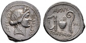 Roman Republican Coins   Julius Caesar. Denarius, Sicily (?) 46, AR 3.91 g. COS·TERT – DICT·ITER Head of Ceres r., wearing wreath of barley. Rev. AVGV...