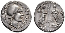 Roman Republican Coins   Cn. Pompeius Magnus and M. Poblicius. Denarius, Spain 46-45, AR 3.89 g. M· – POBLICI·LEG Helmeted head of Roma r.; behind, PR...
