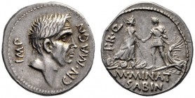 Roman Republican Coins   Cnaeus Pompeius Junior and M. Minatius Sabinus. Denarius, Spain 46-45, AR 3.95 g. IMP – CN·MAGN Head of Cnaeus Pompeius Magnu...
