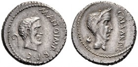 Roman Republican Coins   Marcus Antonius. Denarius, Gallia Cisalpina 43, AR 3.75 g. M ANTON IMP R P C Bearded head of Mark Antony r.; behind, lituus ....
