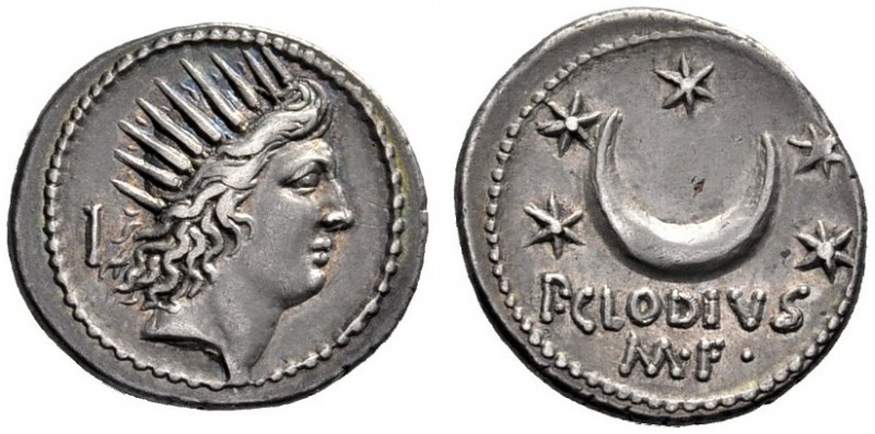Roman Republican Coins   P. Clodius M.f. Turrinus. Denarius 42, AR 3.85 g. Radia...