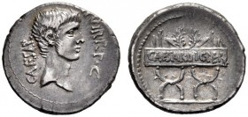 Roman Republican Coins   Octavianus. Denarius, mint moving with Octavian 42, AR 3.85 g. CAESAR·III·VIR·R·P·C Bare head of Octavian r. with light beard...