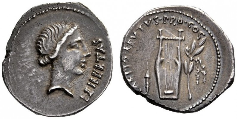Roman Republican Coins   Q. Caepio Brutus. Denarius, mint moving with Brutus 43-...