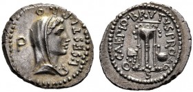 Roman Republican Coins   Q. Caepio Brutus and L. Sestius Pro. Q. Denarius, mint moving with Brutus 43-42, AR 3.59 g. L·SESTI PRO Q Veiled and draped b...