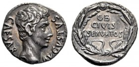 The Roman Empire   Octavian as Augustus, 27 BC – 14 AD  Denarius, Colonia Patricia (?) circa 19 BC, AR 3.69 g. CAESAR – AVGVSTVS Bare head r. Rev. OB ...