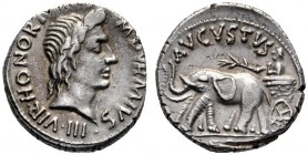 The Roman Empire   Octavian as Augustus, 27 BC – 14 AD   M. Durmius. Denarius circa 19 BC, AR 4.05 g. M DVRMIVS – III VIR HONORI Head of Honos r. Rev....