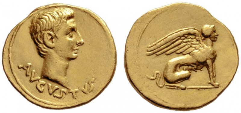The Roman Empire   Octavian as Augustus, 27 BC – 14 AD  Aureus, Pergamum 19-18 B...