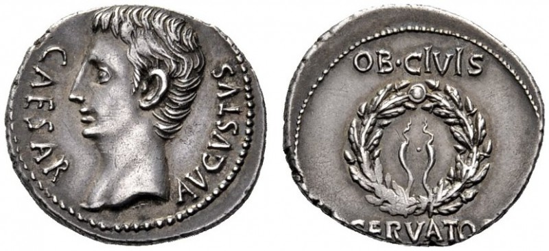 The Roman Empire   Octavian as Augustus, 27 BC – 14 AD  Denarius, Caesaraugusta ...