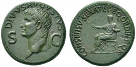 The Roman Empire   Octavian as Augustus, 27 BC – 14 AD   Divus Augustus.  Dupondius circa 37-41, Æ 16.29 g. DIVVS AVGVTSVS S – C Radiate head l. Rev. ...