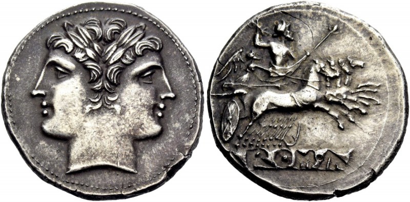 The Roman Republic 
 Quadrigatus, Roma circa 225-214, AR 6.64 g. 
 Description...