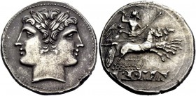 The Roman Republic 
 Quadrigatus, Roma circa 225-214, AR 6.64 g. 
 Description: Laureate Janiform head of Dioscuri. Rev. Jupiter, holding sceptre an...