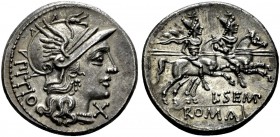 The Roman Republic 
 L. Sempronius Pitio. Denarius, Roma 148, AR 3.54 g. 
 Description: Helmeted head of Roma r.; behind, PITIO and below chin, X. R...