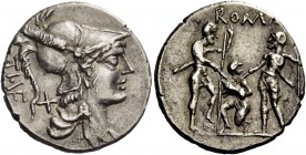 The Roman Republic 
 T. Veturius. Denarius, Roma 137, AR 4.27g. 
 Description: TI ·VET ligate Helmeted and draped bust of Mars r.; behind neck, X. R...