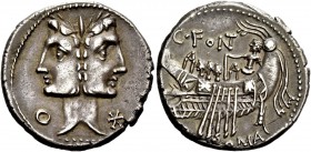 The Roman Republic 
 C. Fonteius. Denarius, Roma 114 or 113, AR 3.90 g. 
 Description: Laureate Janiform head of Dioscuri; on l., O and on r., Ý. Re...