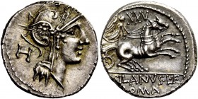 The Roman Republic 
 Pub. Lentulus Marceli f. Denarius, Roma 100, AR 3.90 g. 
 Description: Helmeted head of Roma r.; behind, H. Rev. Victory in big...