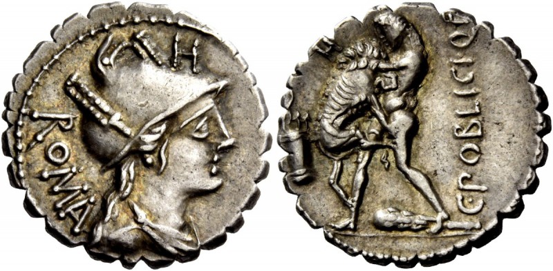 The Roman Republic 
 C. Poblicius Q. f. Denarius serratus, Roma 80, AR 3.96 g. ...