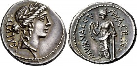 The Roman Republic 
 Mn. Acilius Glabrio. Denarius, Roma 49, AR 4.03 g. 
 Description: SALVTIS Laureate head of Salus r. Rev. MN·ACILIVS – III·VIR·V...