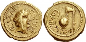 The Roman Republic 
 C. Iulius Caesar and A. Hirtius. Aureus, Roma 46, AV 8.02 g. 
 Description: C CAESAR – COS TER Veiled head of Vesta r. Rev. A·H...