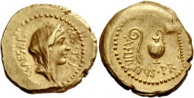 The Roman Republic 
 C. Iulius Caesar and A. Hirtius. Aureus, Roma 46, AV 7.93 g. 
 Description: C CAESAR – COS TER Veiled head of Vesta r. Rev. A·H...