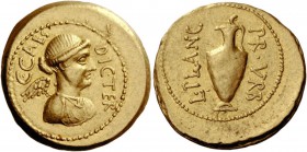 The Roman Republic 
 C. Iulius Caesar and L. Munatius Plancus. Aureus, Roma circa 45, AV 7.96 g. 
 Description: C·CAES – DIC·TER Draped bust of Vict...