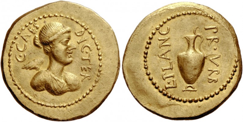 The Roman Republic 
 C. Iulius Caesar and L. Munatius Plancus. Aureus, Roma cir...