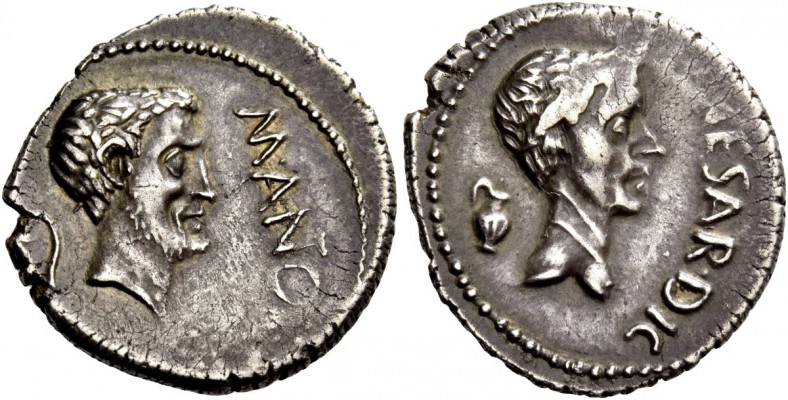 The Roman Republic 
 Marcus Antonius. Denarius, Gallia Cisalpina 43, AR 3.83 g....