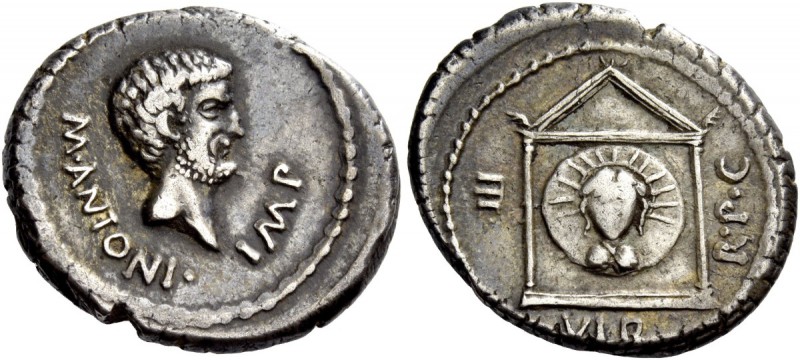 The Roman Republic 
 M. Antonius. Denarius, mint moving with Antonius 42, AR 3....