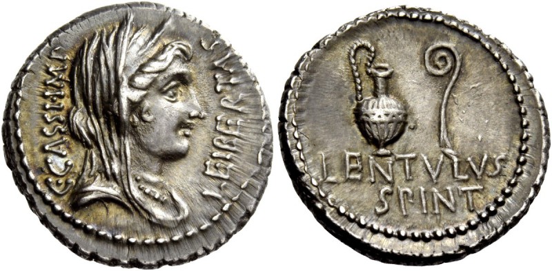The Roman Republic 
 C. Cassius Longinus with Lentulus Spinther. Denarius, mint...