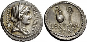 The Roman Republic 
 C. Cassius Longinus with Lentulus Spinther. Denarius, mint moving with Brutus and Cassius 43-42, AR 3.98 g. 
 Description: C·CA...