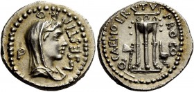 The Roman Republic 
 Q. Caepio Brutus and L. Sestius Pro. Q. Denarius, mint moving with Brutus 43-42,
 AR 3.68 g. 
 Description: L·SESTI PRO Q Veil...