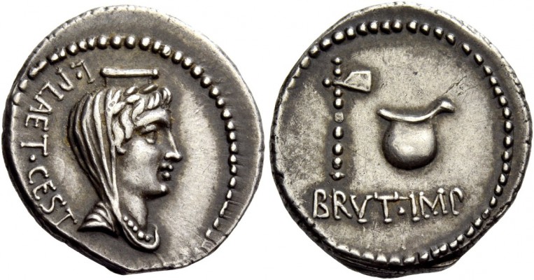 The Roman Republic 
 Brutus Imperator with L. Plaetorius Cestianus. Denarius, m...