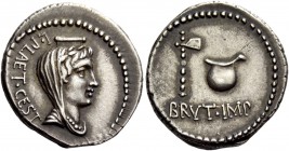 The Roman Republic 
 Brutus Imperator with L. Plaetorius Cestianus. Denarius, mint moving with Brutus 43-42, AR 3.76 g. 
 Description: L·PLAET.CEST ...