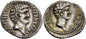 The Roman Republic 
 Marcus Antonius and C. Caesar Octavianus with M. Barbatius. Denarius, mint moving with M. Antony 41, AR 3.65 g. 
 Description: ...